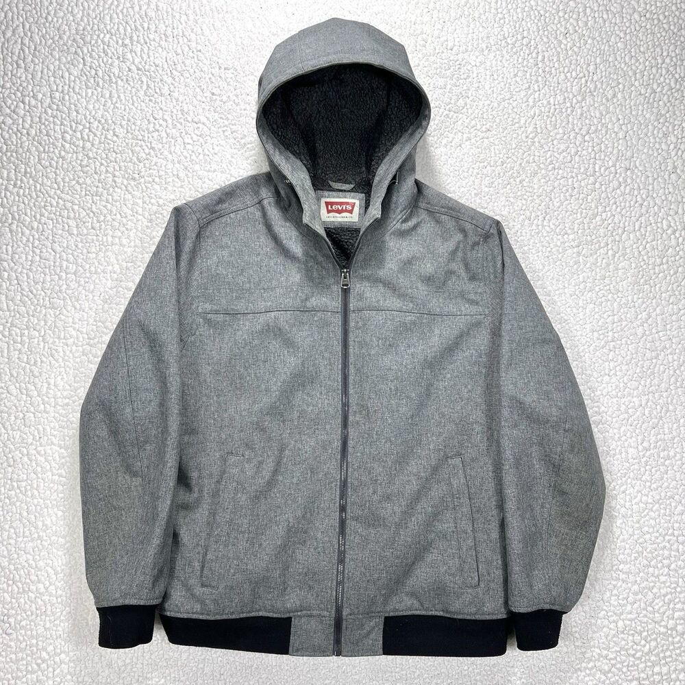 Levi’s Hooded Sherpa Jacket‎ Men’s XXL Gray Full Zip Fleece Lined Casual
